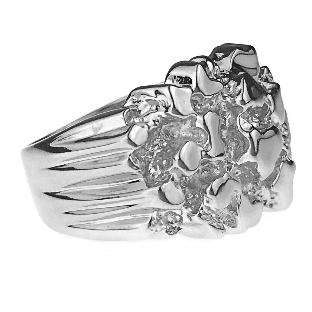 Men's Solid 925 Sterling Silver Nugget Ring 6-13