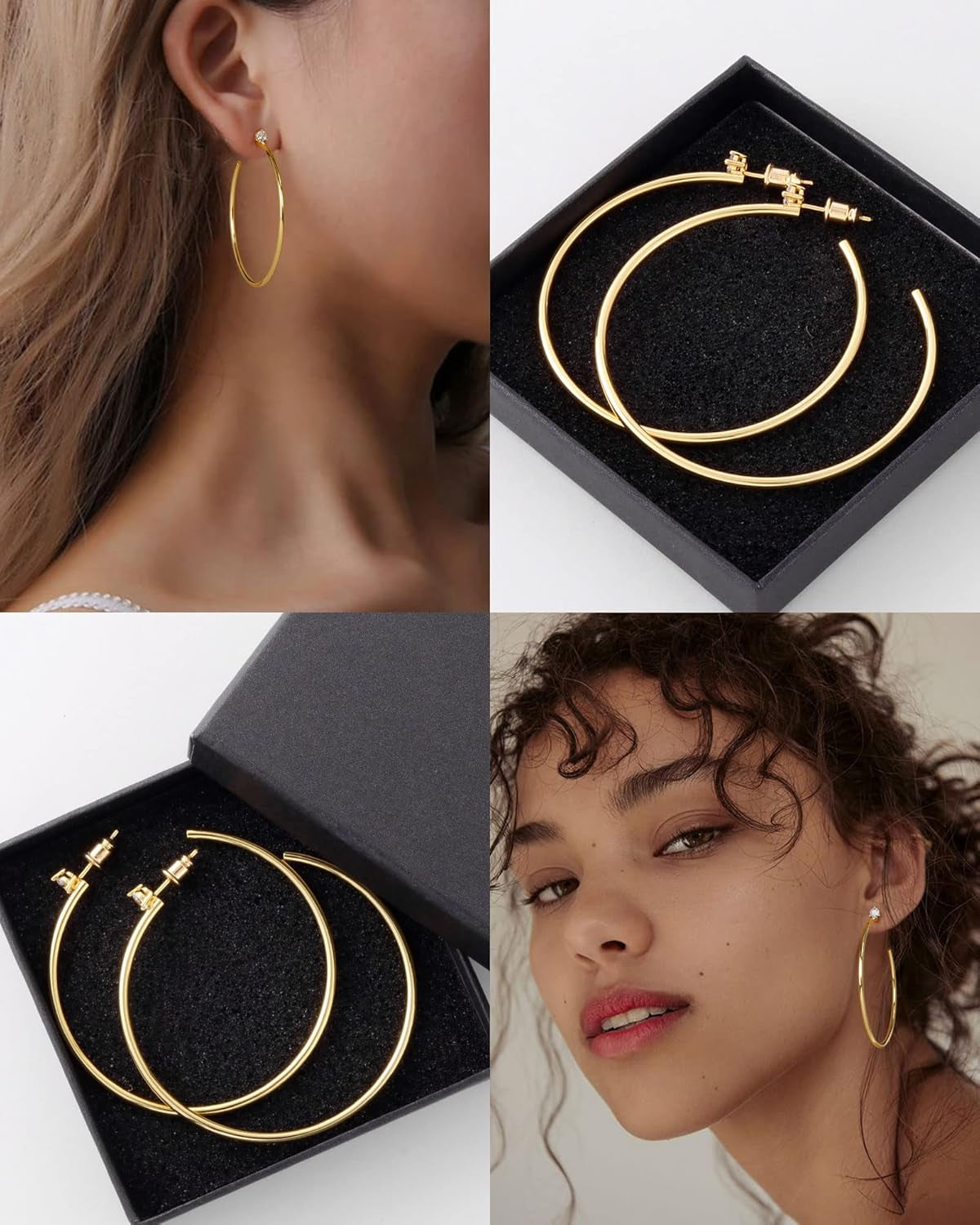 Womens 14k Plated Studded Hoop Earrings