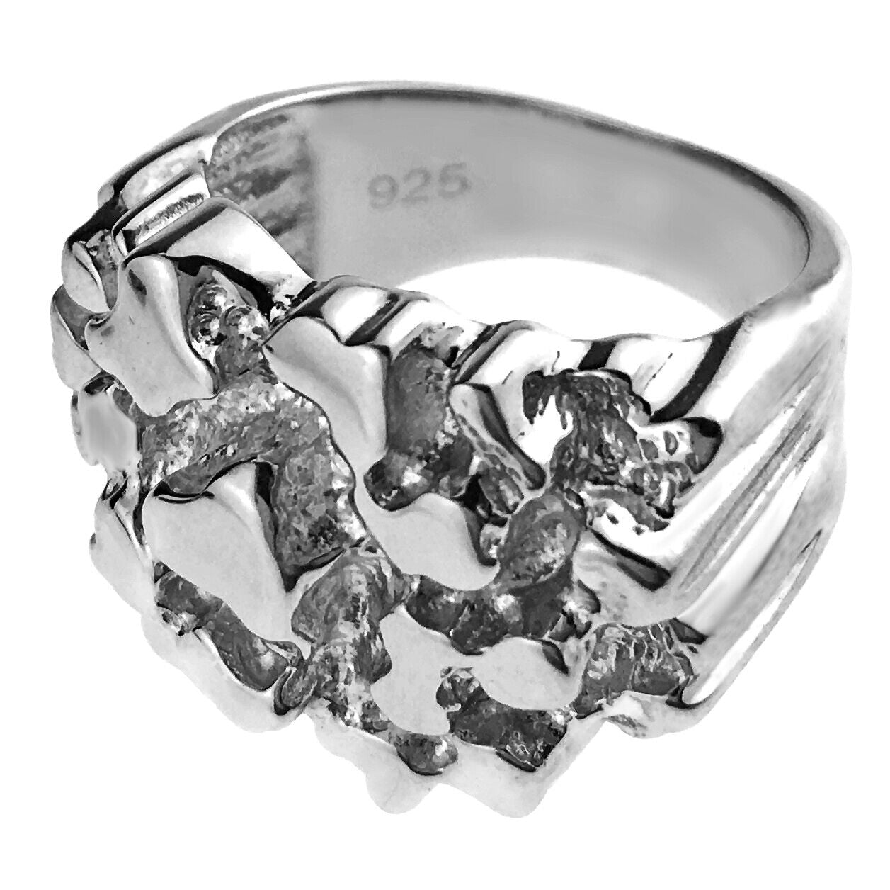 Men's Solid 925 Sterling Silver Nugget Ring 6-13