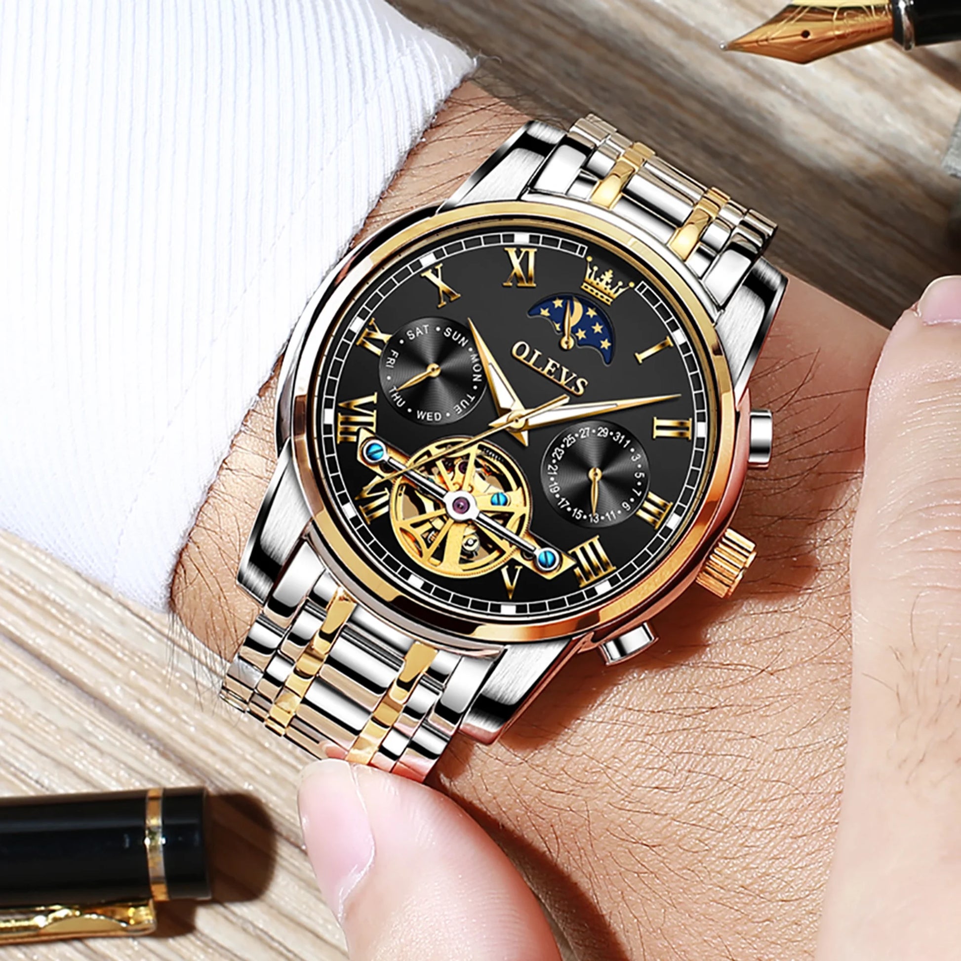  Men Skeleton Self-Winding Luxury Waterproof Watch