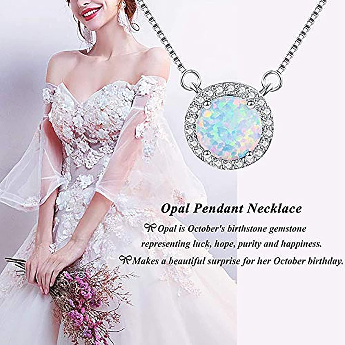 18K White Gold/Rose Gold Plated Opal Necklace for Women