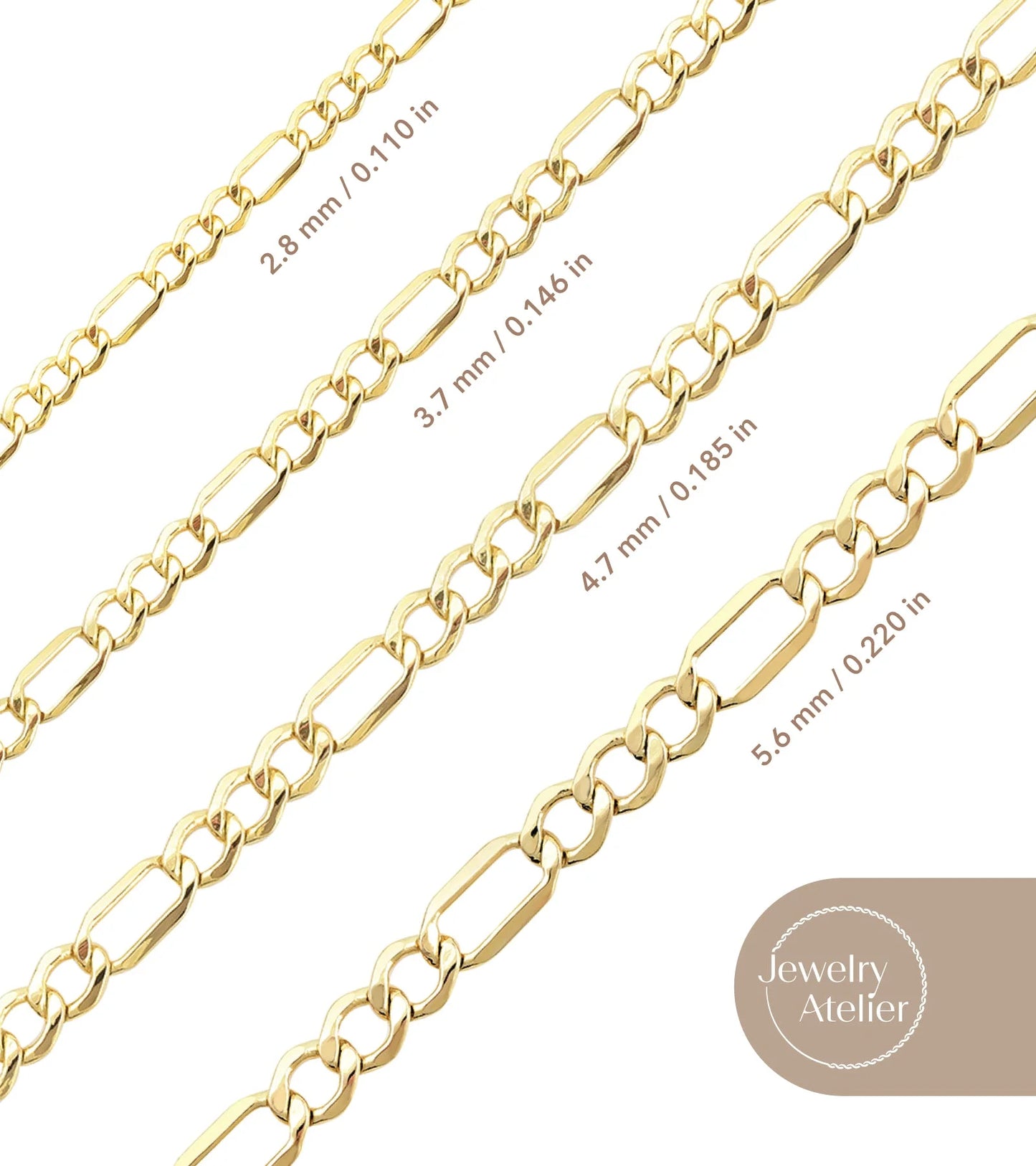 14K Solid Yellow Gold-Filled Figaro Chain 