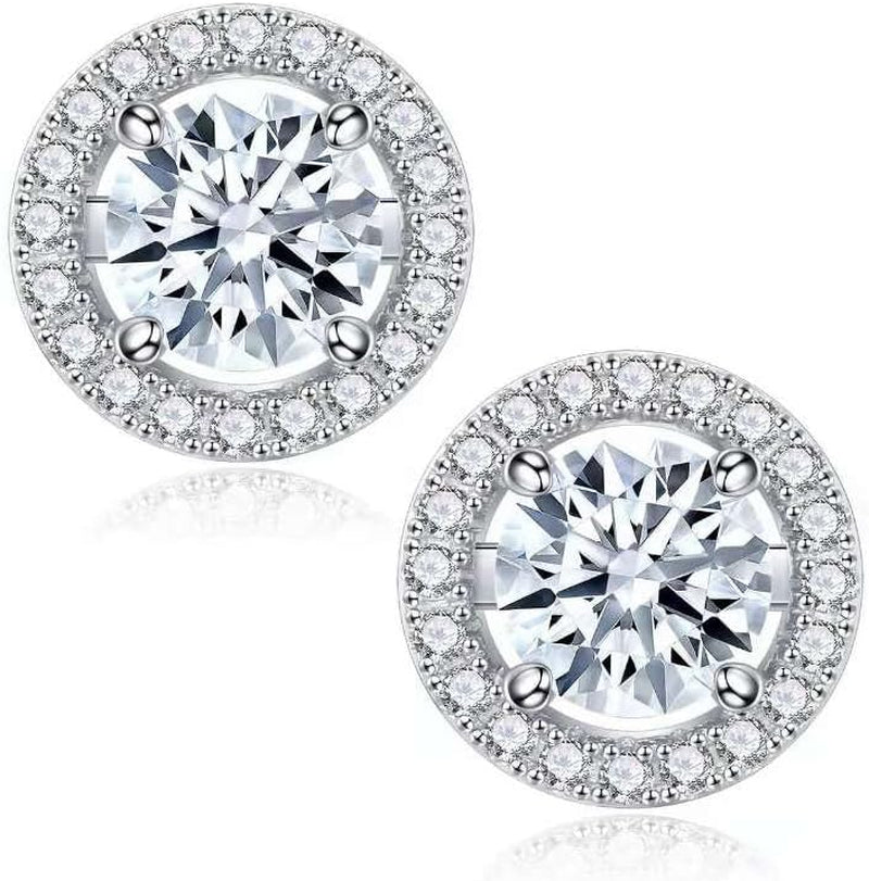 1-2Ct Moissanite Halo Earrings for Women Men, Princess Cushion D Color VVS1 Clarity Lab Created Diamond Earrings 18K White Gold Vermeil S925 Sterling Silver Moissanite Earrings for Women Gifts