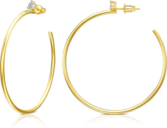 Womens 14k Plated Studded Hoop Earrings