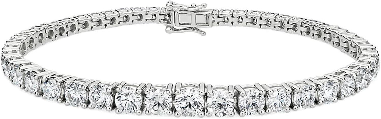 Certified Lab Created Moissanite (6 Carats - 41 Carats) 14K White Gold over Sterling Silver DEF VVS1 Classic Tennis Bracelet Unisex, Men, Women, Adults