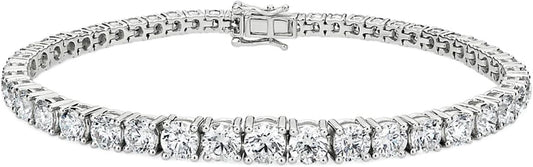 Certified Lab Created Moissanite (6 Carats - 41 Carats) 14K White Gold over Sterling Silver DEF VVS1 Classic Tennis Bracelet Unisex, Men, Women, Adults