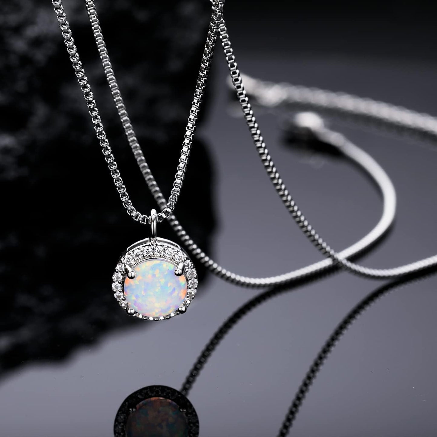 18K White Gold/Rose Gold Plated Opal Necklace for Women