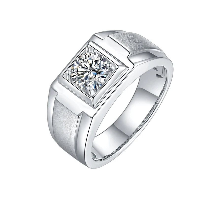  Men's 6.5Mm 1.0Ct D Color Moissanite Diamond 9.25 Sterling Silver Ring