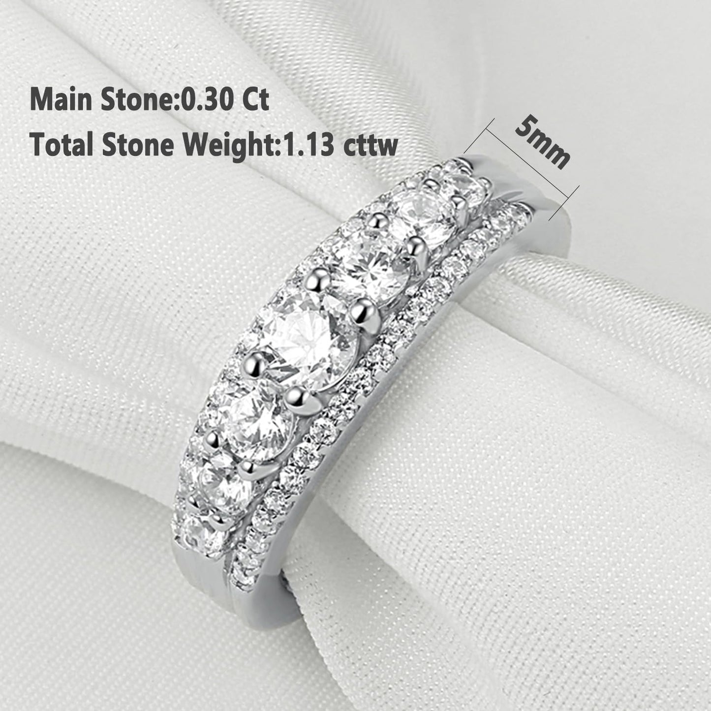 Newshe Eternity Ring Wedding Band for Women 925 Sterling Silver 1.13Ct round White AAAAA Cz Size 4-13