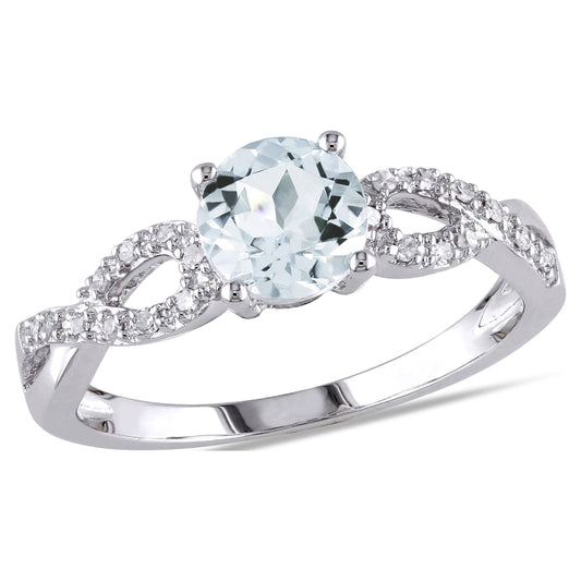 Women's 1 CT Aquamarine and 1/10 CT T.W. Diamond 10Kt White Gold Infinity Engagement Ring