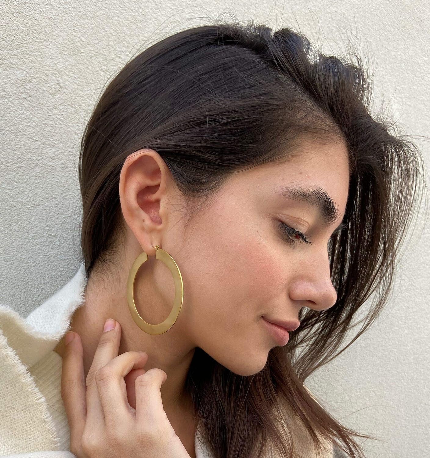 Minimal Bohemian 18K Gold Plated Large round Hoop Earrings for Women Boho Jewelry Bold Thick Wire