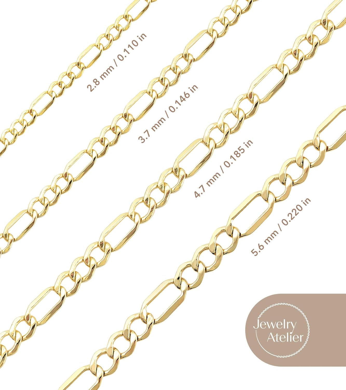  14K Solid Yellow Gold Filled Figaro Chain Necklaces for Women and Men 