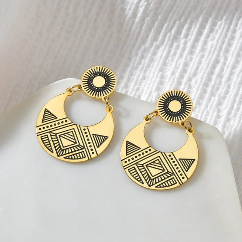 1 Pair Fashion Vintage Bohemian Earrings Stainless Steel Bohemian Geometric Shape Dangle Studs Women Jewelry Gifts