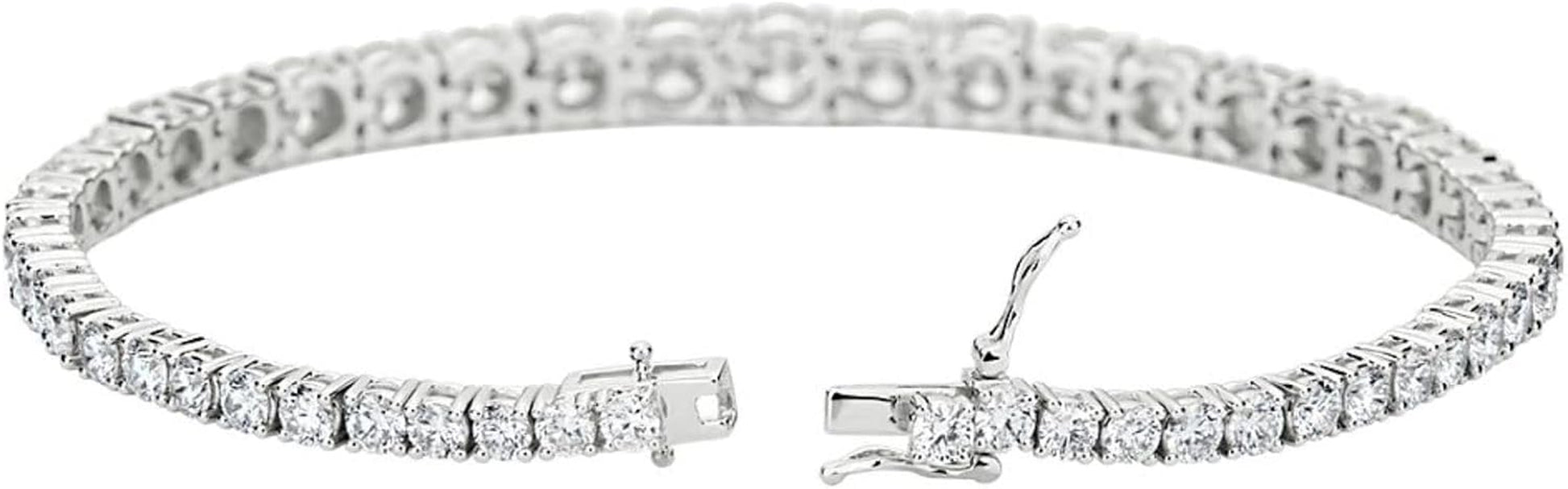 Certified Lab Created Moissanite (6 Carats - 41 Carats) 14K White Gold over Sterling Silver DEF VVS1 Classic Tennis Bracelet Unisex, Men, Women, Adults