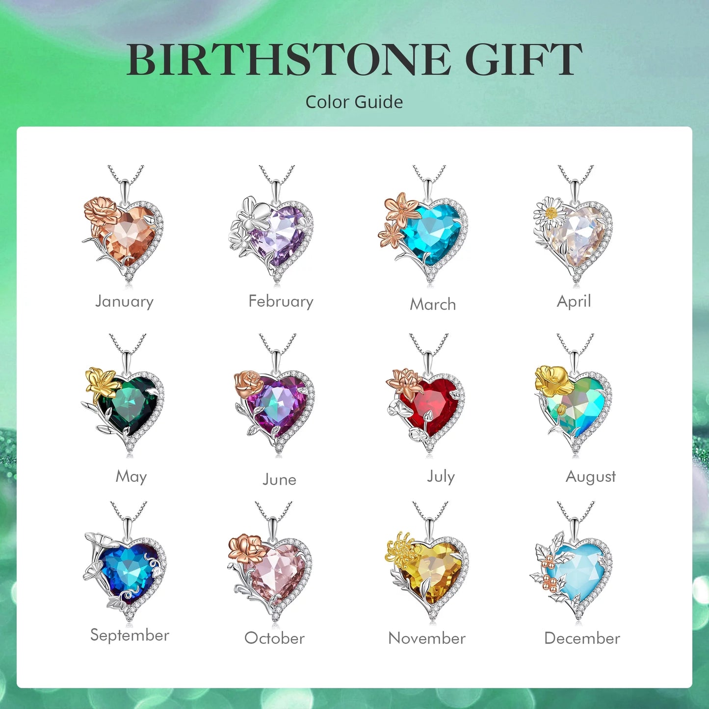 Love Heart Necklace for Women & Girls 925 Sterling Silver Birth Flower Necklace with August Birthstone Crystal Birthday Christmas Valentine’S Day Jewelry Gift for Women Wife Girlfriend Her