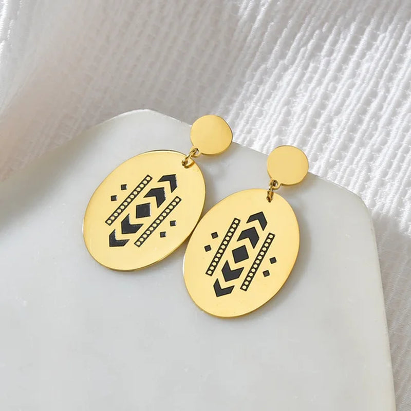 1 Pair Fashion Vintage Bohemian Earrings Stainless Steel Bohemian Geometric Shape Dangle Studs Women Jewelry Gifts