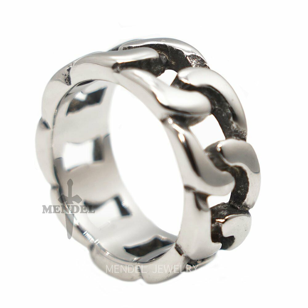 Mens Biker Miami Cuban Link Ring Band Stainless Steel Size 7-15